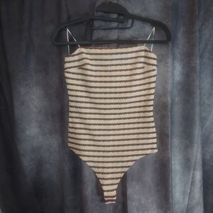 Gaze Textured Strapless Bodysuit Red White Striped Nautical Summer Size Small